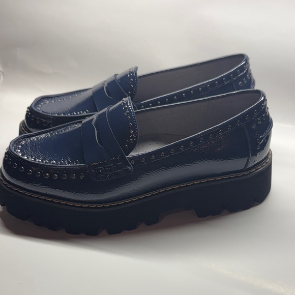 Navy Studded Platform Loafers - Picture 7 of 8